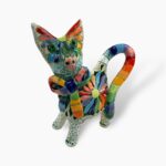 Katze-Windlicht stehende mit großer bunter Kamille