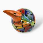 Bemalter Vogel-Windlicht mit bunten Blumen klein