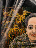 Dame vor Sonnenblumen und Physalisen – Bild 3