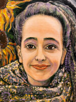 Dame vor Sonnenblumen und Physalisen – Bild 2