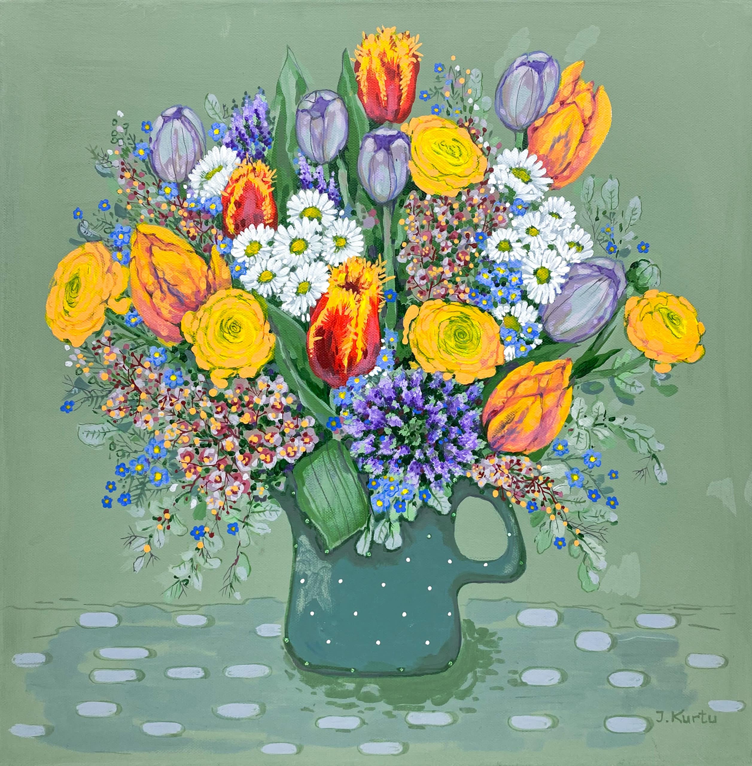 Blühender Blumenstrauß auf grün I Blühender Blumenstrauß auf grün I – Bild 1