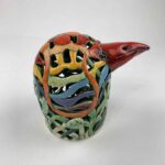 Bemalter Vogel-Windlicht mit bunten Tülpenblüten klein – Bild 4