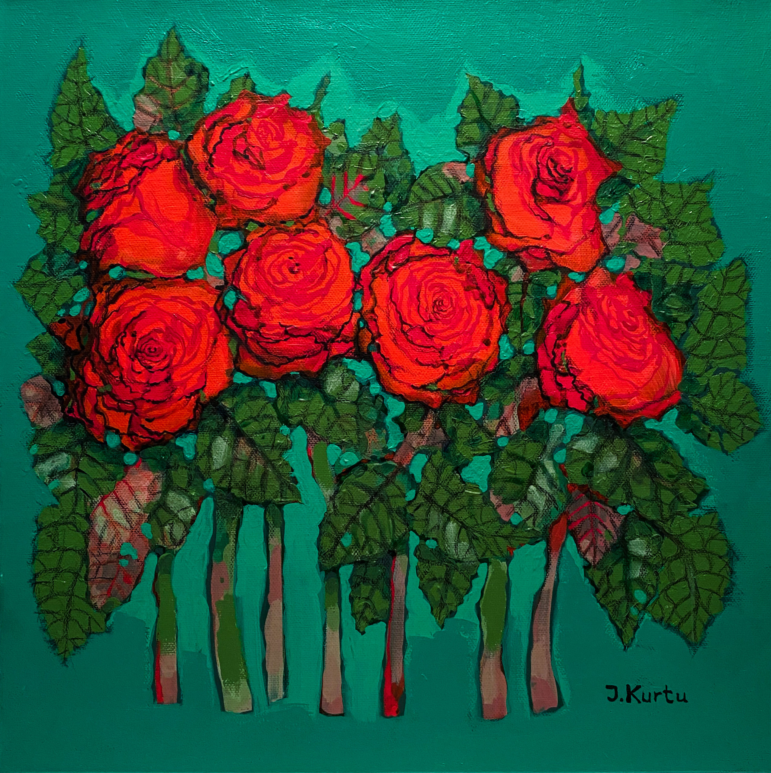 Rosen auf Türkis - Vollansicht Rosen auf Türkis – Bild 1