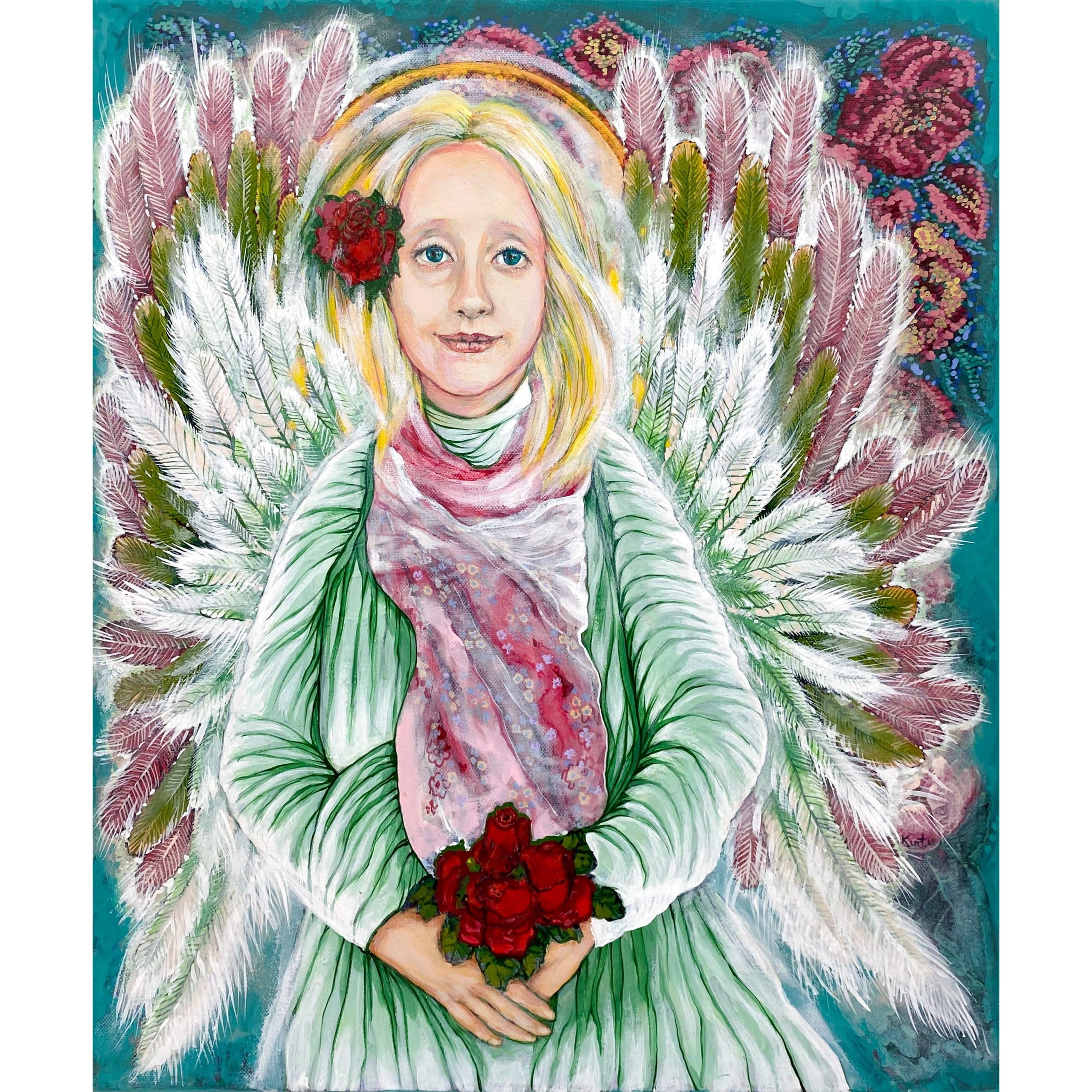 Mädchen mit Rosenstrauß Mädchen mit Rosenstrauß – Bild 1