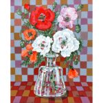 Blühender Mohn auf rot