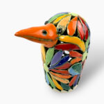 Bemalter Vogel-Windlicht mit bunten Kamillenblüten klein