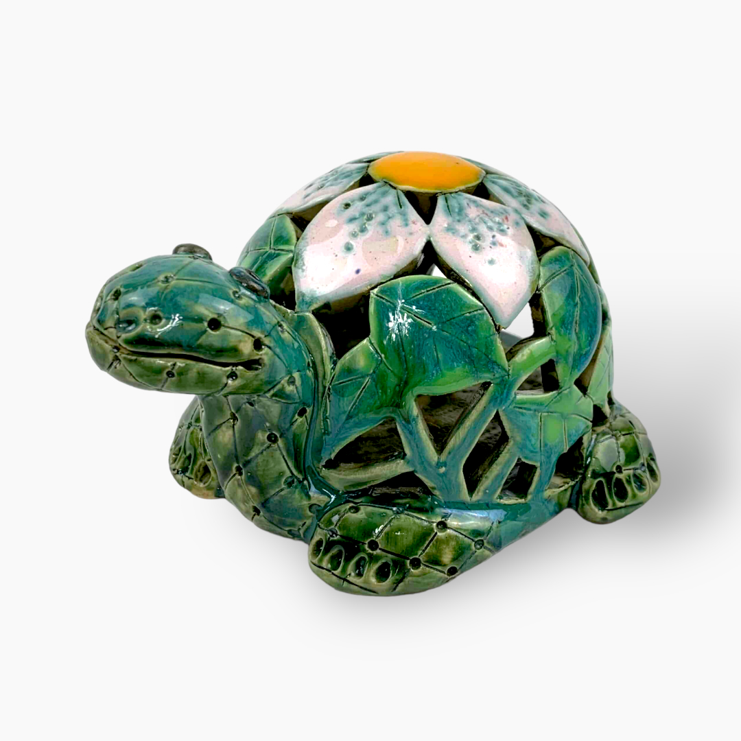 keramik_010_20231112_183854 Schildkröte Windlicht grüne kleine mit Lotus – Bild 1