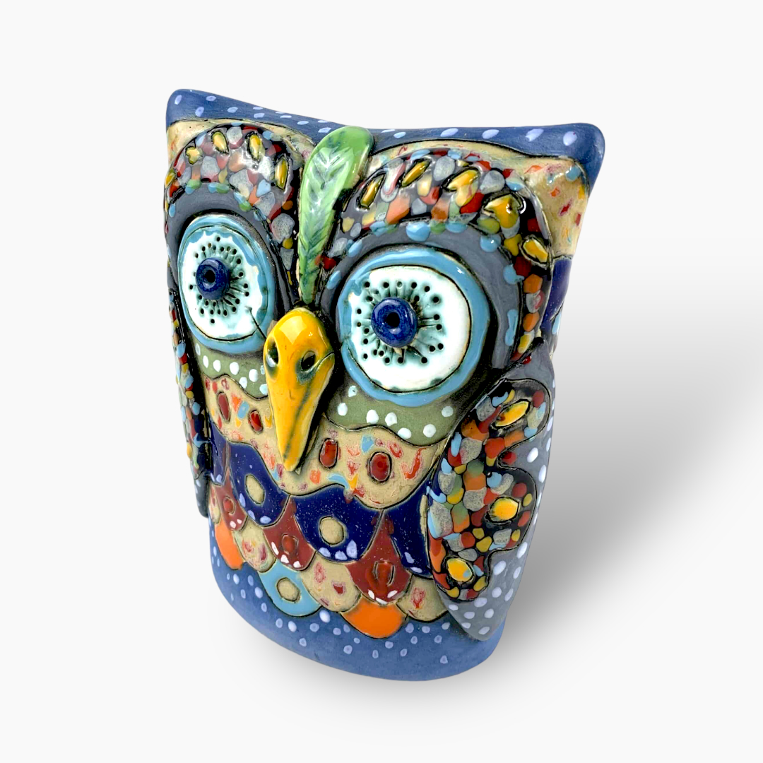 keramik_012_20231112_183854 Bemalte flache Eule – Bild 1