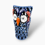 Eule Windlicht blaue mit orangem Schnabel mit Tupfen klein