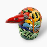 Bemalter Vogel-Windlicht mit bunten Tülpenblüten klein