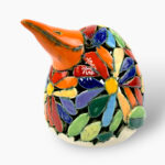 Bemalter Vogel-Windlicht mit bunten Blumen 2